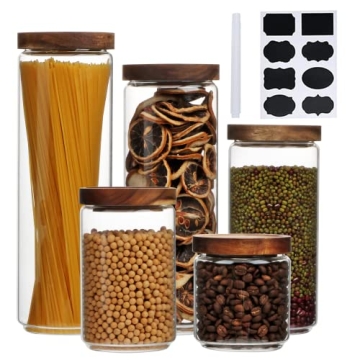 Flrolove Glass Canisters Set with Wooden Lids for Storage