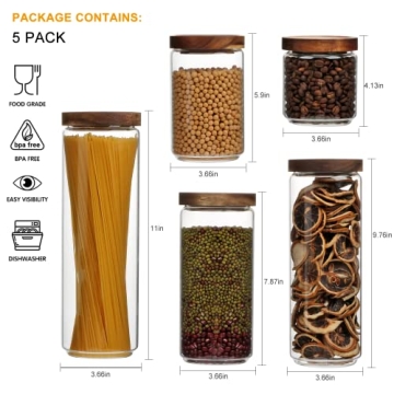 Flrolove Glass Canisters Set with Wooden Lids for Storage
