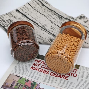 Flrolove Glass Canisters Set with Wooden Lids for Storage