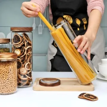 Flrolove Glass Canisters Set with Wooden Lids for Storage