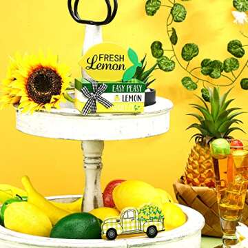 Lemon Decor Set - Summer Wooden Tiered Tray Essentials