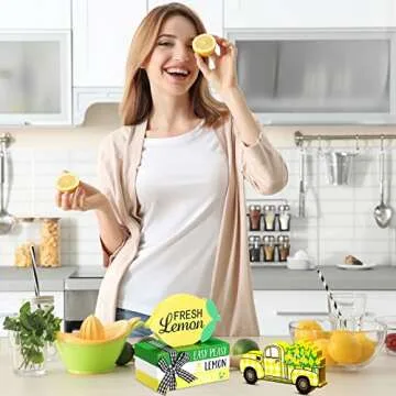 Lemon Decor Set - Summer Wooden Tiered Tray Essentials