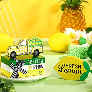 Lemon Decor Set - Summer Wooden Tiered Tray Essentials