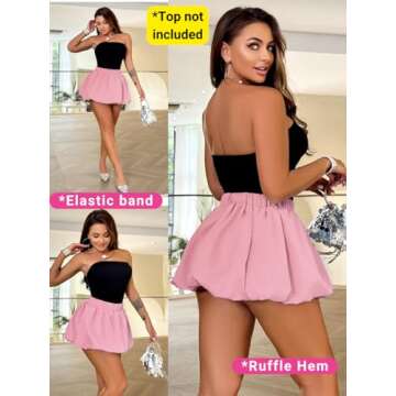 ChiaoLezhee Bubble Mini Skirt for Women, Puff Balloon Short Skirts, Cute Puffy Hem Puffer Going Out, Sexy Club Outfits,Pink,Small