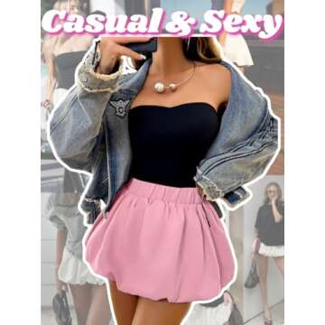 ChiaoLezhee Bubble Mini Skirt for Women, Puff Balloon Short Skirts, Cute Puffy Hem Puffer Going Out, Sexy Club Outfits,Pink,Small