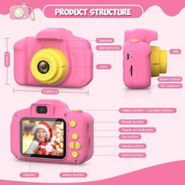 Desuccus Kids Camera, Christmas Birthday Gifts for Girls, Toys for 3 4 5 6 7 8 Year Old Girls, Digit...