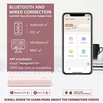 HPRT Wireless Portable Printer - Bluetooth Thermal Printer for Travel, Mobile Office, School, Home Compatible with iOS Android