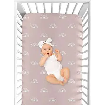 Sweet Jojo Mauve and White Boho Rainbow Crib Sheet