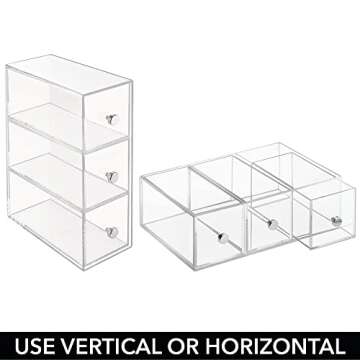 mDesign Stackable 3-Drawer Eyeglass Organizer Holder for Sunglasses, Eyeglasses, Reading Glasses - Clear