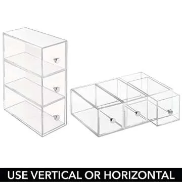 mDesign Stackable 3-Drawer Eyeglass Organizer Holder for Sunglasses, Eyeglasses, Reading Glasses - Clear