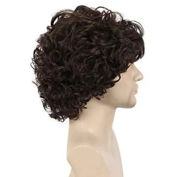 yuehong Short Curly Brown Wig for Cosplay and Events