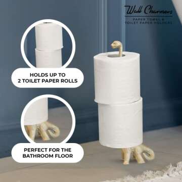 WallCharmers Gold Paper Towel Holder, Metal Toilet or Kitchen Paper Holder for Floor or Countertop, Gold Dino