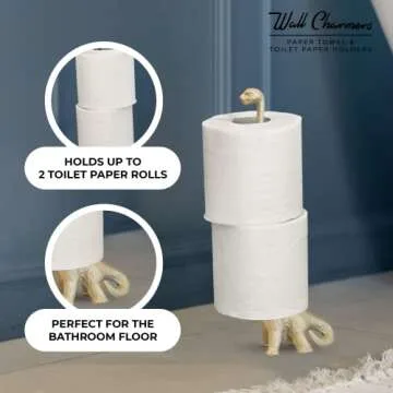 WallCharmers Gold Paper Towel Holder, Metal Toilet or Kitchen Paper Holder for Floor or Countertop, Gold Dino