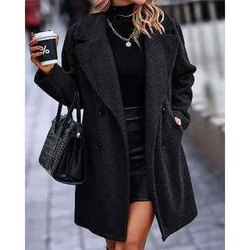 BTFBM Women 2025 Winter Faux Fur Coats Lapel Long Sleeve Fuzzy Fleece Outerwear Button Down Sherpa J...