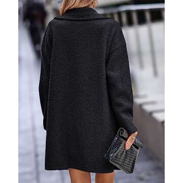 BTFBM Women 2025 Winter Faux Fur Coats Lapel Long Sleeve Fuzzy Fleece Outerwear Button Down Sherpa Jackets Fall Outfits(Solid Black, Small)