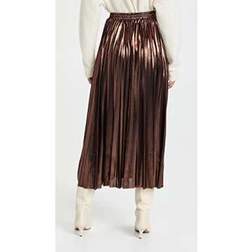 En Saison Women's Pleated Metallic Midi Skirt, Brown, M