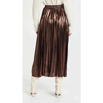 Trendy En Saison Women's Metallic Midi Skirt in Brown
