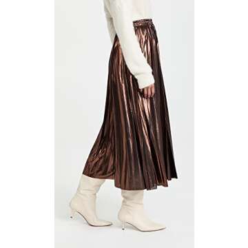 En Saison Women's Pleated Metallic Midi Skirt, Brown, M