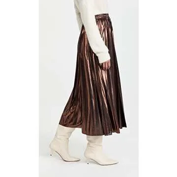 Trendy En Saison Women's Metallic Midi Skirt in Brown