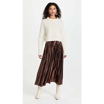 Trendy En Saison Women's Metallic Midi Skirt in Brown