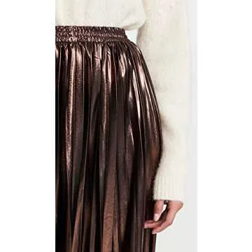 Trendy En Saison Women's Metallic Midi Skirt in Brown