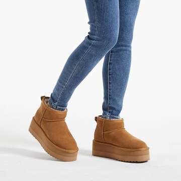 Xiakolaka Women's Classic Platform Mini Boots Winter Suede Anti-Slip Ankle Snow Chestnut Boots Size 6.5
