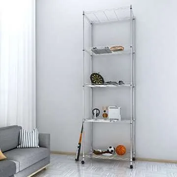 Homdox 5 Tier Steel Shelving Unit with Wheels and Durability