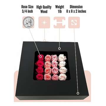 Miniature Preserved Roses in Wood Frame for Lasting Beauty