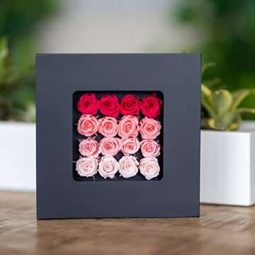 Miniature Preserved Roses in Wood Frame for Lasting Beauty