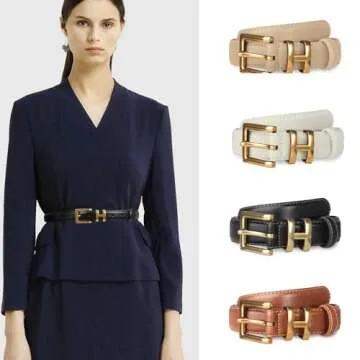 Classic Leather Belt with Metal Buckle for Women