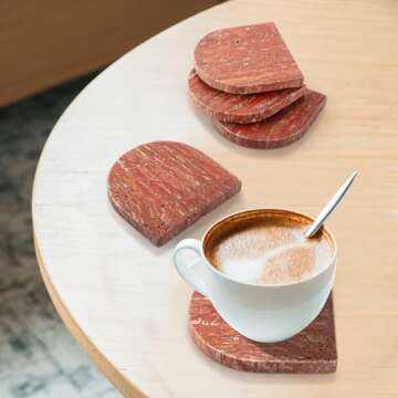 WORHE Marble Coaster for Drinks Set of 5 Natural Travertine Coasters for Home Decor Coffee Table, Mo...