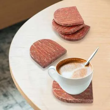 WORHE Marble Coaster for Drinks Set of 5 Natural Travertine Coasters for Home Decor Coffee Table, Mo...