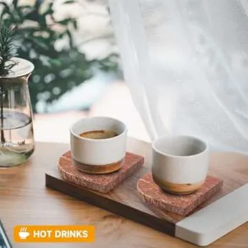 WORHE Marble Coaster for Drinks Set of 5 Natural Travertine Coasters for Home Decor Coffee Table, Modern Style Stone Cup Mat for Housewarming Party Hotel Bar Christmas Anniversary Present Red (WH027)