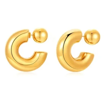 8YEARS Chunky Gold Hoop Earring for Women, 18K Gold Plated Lightweight Thick Gold Hoops Earrings, Hy...