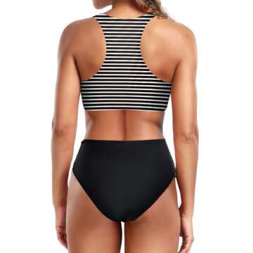 Holipick Women High Waisted Two Piece Bikini Set Racerback Bathing Suit Sporty Crop Top with Bottom for Teen Girls