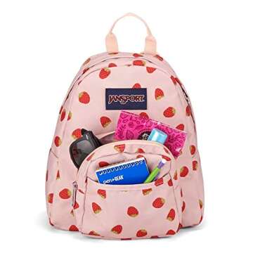 JanSport Half Pint Mini Backpack, 10.2 L - Durable Mini Bag Purse with Adjustable Shoulder Straps, Single Main Compartment, Zippered Stash Pocket, Strawberry Shower