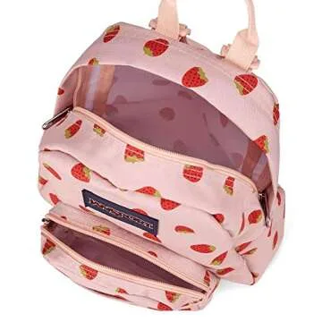 JanSport Half Pint Mini Backpack, 10.2 L - Durable Mini Bag Purse with Adjustable Shoulder Straps, Single Main Compartment, Zippered Stash Pocket, Strawberry Shower