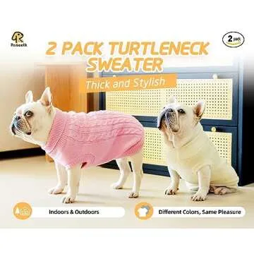 Roseelk 2 Pack Dog Sweaters for Small Dogs - Puppy Medium Warm Clothes in Winter, Turtleneck Pullove...