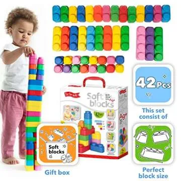 Far far land -Super Soft Building Blocks for Toddlers Ages 1-3 Years– Teaches & Enhances Creativity and Fine Motor Skills- STEM Building Set - 42 Pieces