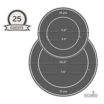 OCCASIONS 50 Plates Pack (25 Guests)-Heavyweight Wedding Party Disposable Plastic Plate Set -25 x 10.5'' Dinner + 25 x 7.5'' Salad/Dessert plates (White & Silver Rim)