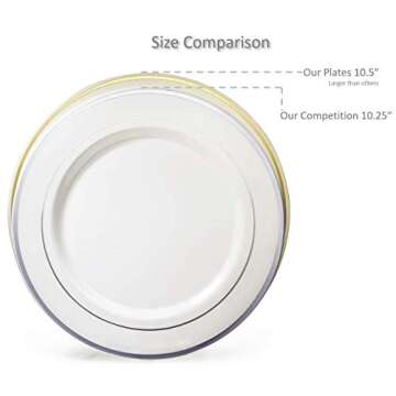 OCCASIONS 50 Plates Pack (25 Guests)-Heavyweight Wedding Party Disposable Plastic Plate Set -25 x 10.5'' Dinner + 25 x 7.5'' Salad/Dessert plates (White & Silver Rim)