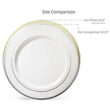 OCCASIONS 50 Plates Pack (25 Guests)-Heavyweight Wedding Party Disposable Plastic Plate Set -25 x 10.5'' Dinner + 25 x 7.5'' Salad/Dessert plates (White & Silver Rim)