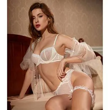 DOBREVA Women's Sexy Lace Bra Underwire Balconette Unlined Demi Sheer Plus Size Ivory 32DD