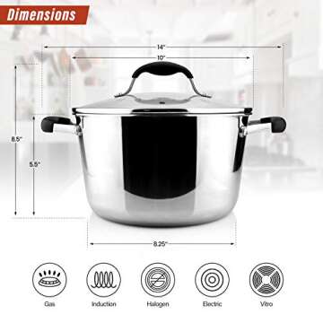 AVACRAFT 18/10 Tri-ply Stainless Steel Dutch Oven with Lid, Dutch Oven Pot with Lid, Best Chef’s Pan with Glass Lid in Pots and Pans, Induction Pot, Stock Pot (5 Quart)