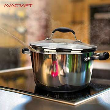 AVACRAFT 18/10 Tri-ply Stainless Steel Dutch Oven with Lid, Dutch Oven Pot with Lid, Best Chef’s Pan with Glass Lid in Pots and Pans, Induction Pot, Stock Pot (5 Quart)