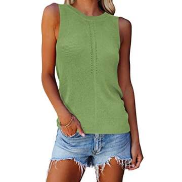 Cutiefox Women's Knit Tank Tops Sleeveless Summer Loose Tie Back Casual Vest Shirts Blouses