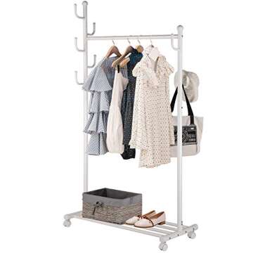 Stylish SINGAYE 2-in-1 Clothes Rack with Wheels and Shelves