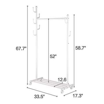 Stylish SINGAYE 2-in-1 Clothes Rack with Wheels and Shelves