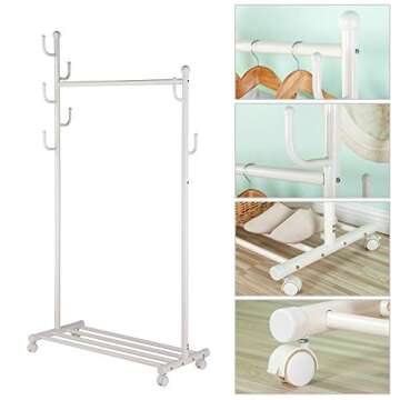 Stylish SINGAYE 2-in-1 Clothes Rack with Wheels and Shelves