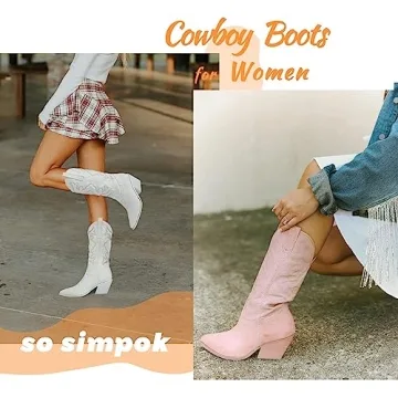 Stylish Cowgirl Boots Embroidered Stitching Chunky Heel